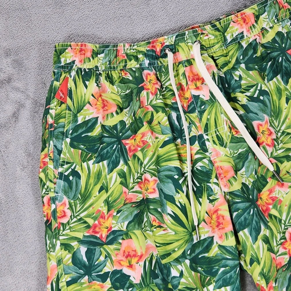 Fair Harbor Swim Shorts Mens Medium Green Floral‎ Lined Drawstring Pockets